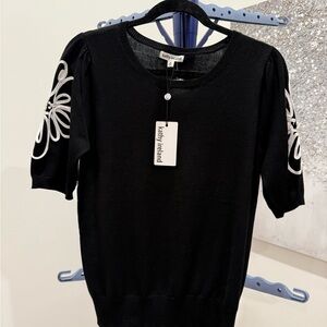 Kathy Ireland Black Top with White Embroidery